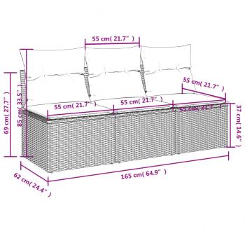 Gartensofa mit Kissen 3-Sitzer Beige Poly Rattan