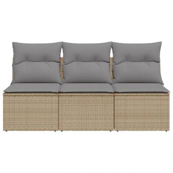 Gartensofa mit Kissen 3-Sitzer Beige Poly Rattan