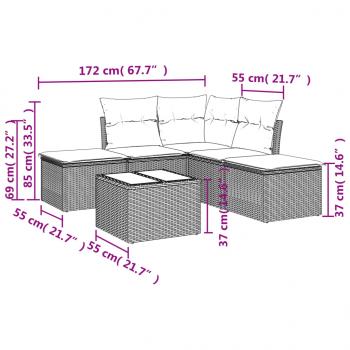 6-tlg. Garten-Sofagarnitur mit Kissen Schwarz Poly Rattan