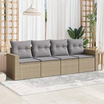 ARDEBO.de - 4-tlg. Garten-Sofagarnitur mit Kissen Beige Poly Rattan