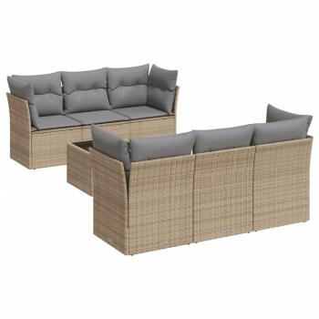 7-tlg. Garten-Sofagarnitur mit Kissen Beige Poly Rattan