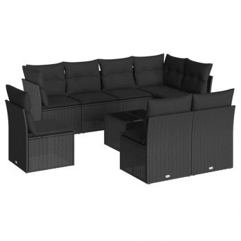 9-tlg. Garten-Sofagarnitur mit Kissen Schwarz Poly Rattan