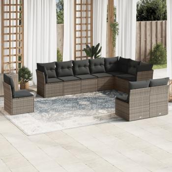 ARDEBO.de - 10-tlg. Garten-Sofagarnitur mit Kissen Grau Poly Rattan