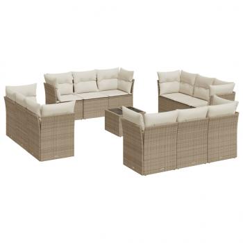 13-tlg. Garten-Sofagarnitur mit Kissen Beige Poly Rattan