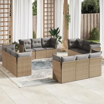 ARDEBO.de - 12-tlg. Garten-Sofagarnitur mit Kissen Beige Poly Rattan