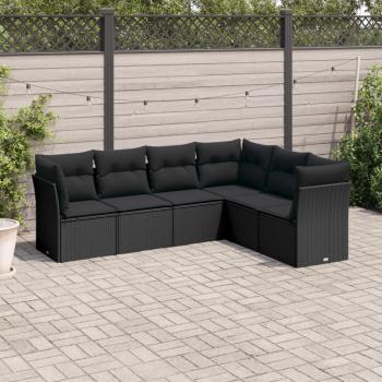 ARDEBO.de - 6-tlg. Garten-Sofagarnitur mit Kissen Schwarz Poly Rattan