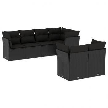 7-tlg. Garten-Sofagarnitur mit Kissen Schwarz Poly Rattan