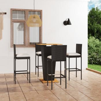 ARDEBO.de - 5-tlg. Gartenbar-Set mit Kissen Poly Rattan Schwarz