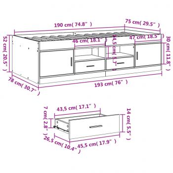 Tagesbett mit Schubladen Betongrau 75x190 cm Holzwerkstoff