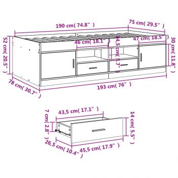 Tagesbett mit Schubladen Grau Sonoma 75x190 cm Holzwerkstoff