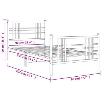 Bettgestell mit Kopf- und Fußteil Metall Weiß 90x200 cm