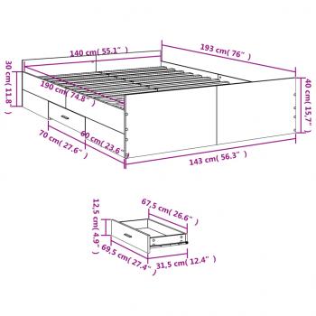 Bettgestell mit Schubladen Braun Eichen-Optik 140x190 cm