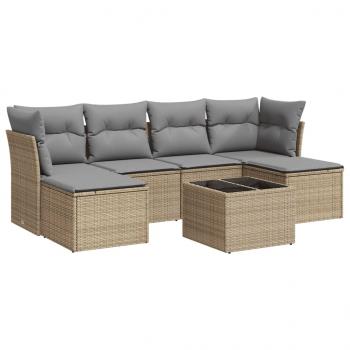 7-tlg. Garten-Sofagarnitur mit Kissen Beige Poly Rattan