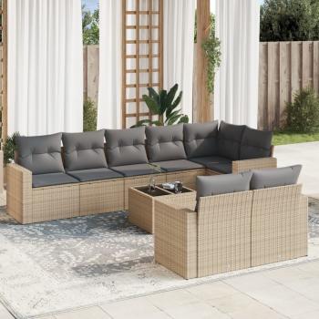 ARDEBO.de - 9-tlg. Garten-Sofagarnitur mit Kissen Beige Poly Rattan