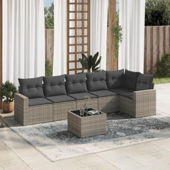 ARDEBO.de - 7-tlg. Garten-Sofagarnitur mit Kissen Grau Poly Rattan