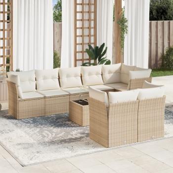 ARDEBO.de - 9-tlg. Garten-Sofagarnitur mit Kissen Beige Poly Rattan