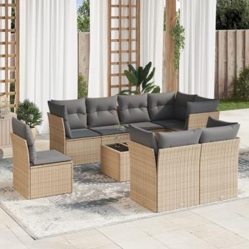 ARDEBO.de - 9-tlg. Garten-Sofagarnitur mit Kissen Beige Poly Rattan