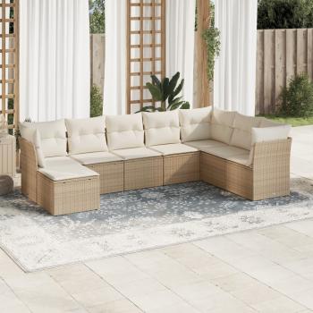 ARDEBO.de - 8-tlg. Garten-Sofagarnitur mit Kissen Beige Poly Rattan