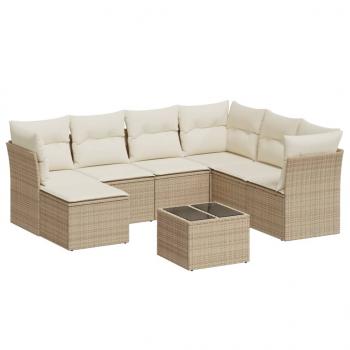 8-tlg. Garten-Sofagarnitur mit Kissen Beige Poly Rattan