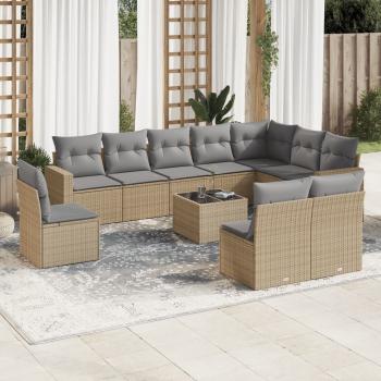 ARDEBO.de - 11-tlg. Garten-Sofagarnitur mit Kissen Beige Poly Rattan