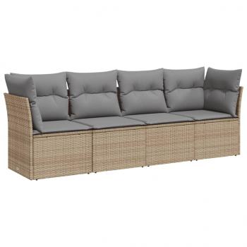 4-tlg. Garten-Sofagarnitur mit Kissen Beige Poly Rattan