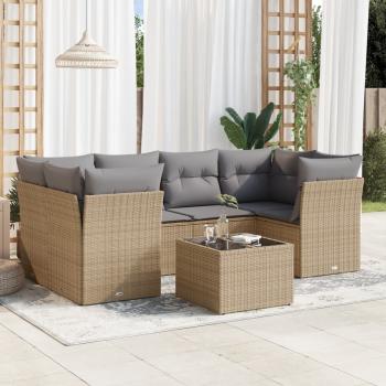 ARDEBO.de - 7-tlg. Garten-Sofagarnitur mit Kissen Beige Poly Rattan