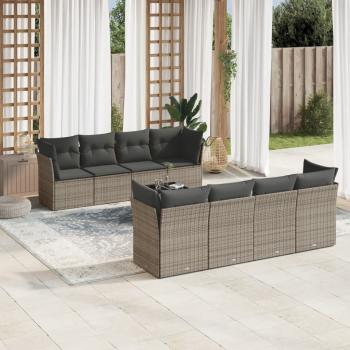 ARDEBO.de - 9-tlg. Garten-Sofagarnitur mit Kissen Grau Poly Rattan