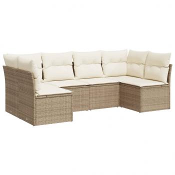 6-tlg. Garten-Sofagarnitur mit Kissen Beige Poly Rattan