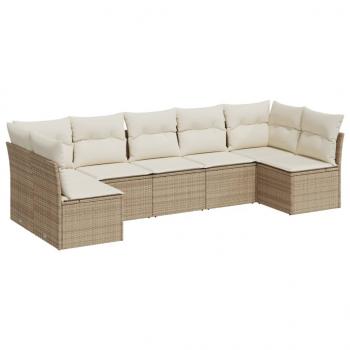 7-tlg. Garten-Sofagarnitur mit Kissen Beige Poly Rattan