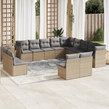 ARDEBO.de - 13-tlg. Garten-Sofagarnitur mit Kissen Beige Poly Rattan