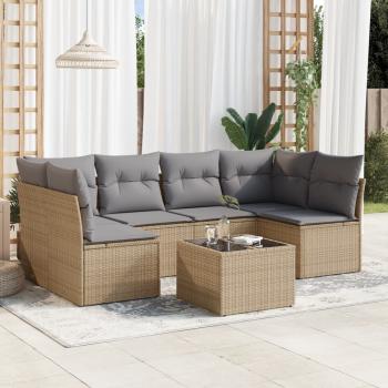 ARDEBO.de - 7-tlg. Garten-Sofagarnitur mit Kissen Beige Poly Rattan