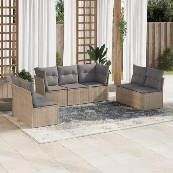 ARDEBO.de - 7-tlg. Garten-Sofagarnitur mit Kissen Beige Poly Rattan