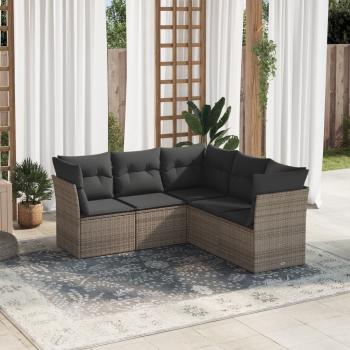 ARDEBO.de - 5-tlg. Garten-Sofagarnitur mit Kissen Grau Poly Rattan