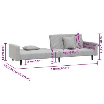 Schlafsofa 2-Sitzer mit 2 Kissen Hellgrau Samt