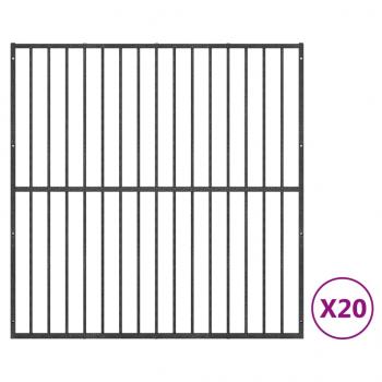 Hundelaufstall 20-tlg. Schwarz Verzinkter Stahl