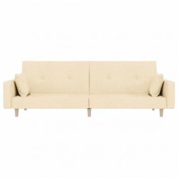 Schlafsofa 2-Sitzer mit 2 Kissen Creme Stoff