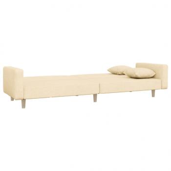 Schlafsofa 2-Sitzer mit 2 Kissen Creme Stoff