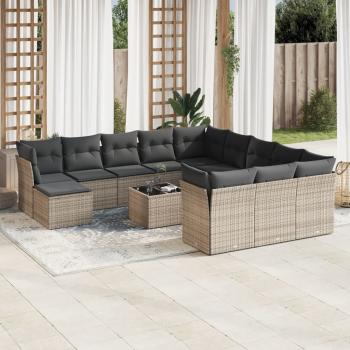 ARDEBO.de - 13-tlg. Garten-Sofagarnitur mit Kissen Grau Poly Rattan