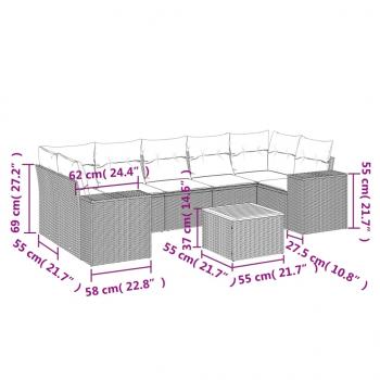 8-tlg. Garten-Sofagarnitur mit Kissen Grau Poly Rattan