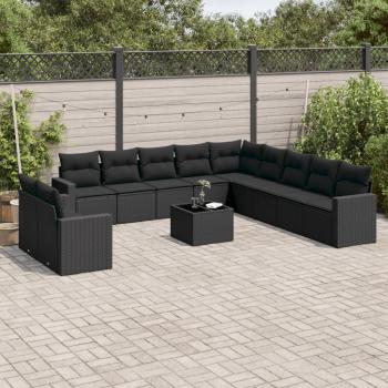 ARDEBO.de - 12-tlg. Garten-Sofagarnitur mit Kissen Schwarz Poly Rattan