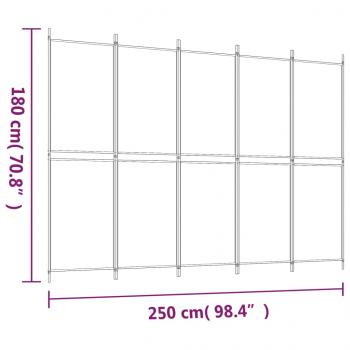 5-tlg. Paravent Weiß 250x180 cm Stoff