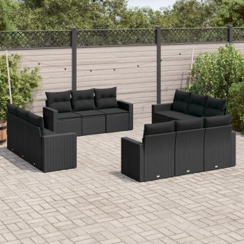 ARDEBO.de - 12-tlg. Garten-Sofagarnitur mit Kissen Schwarz Poly Rattan