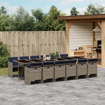 ARDEBO.de - 13-tlg. Garten-Essgruppe mit Kissen Grau Poly Rattan