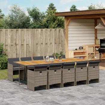 ARDEBO.de - 11-tlg. Garten-Essgruppe mit Kissen Grau Poly Rattan