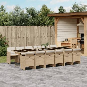 ARDEBO.de - 13-tlg. Garten-Essgruppe mit Kissen Beige Poly Rattan