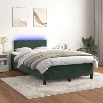 ARDEBO.de - Boxspringbett mit Matratze & LED Dunkelgrün 120x200 cm Samt