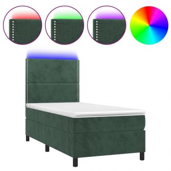 Boxspringbett mit Matratze & LED Dunkelgrün 80x200 cm Samt