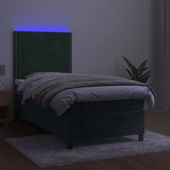 Boxspringbett mit Matratze & LED Dunkelgrün 80x200 cm Samt