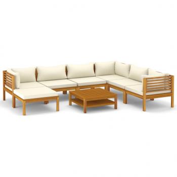 8-tlg. Garten-Lounge-Set mit Creme Kissen Massivholz Akazie