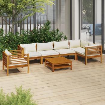 ARDEBO.de - 7-tlg. Garten-Lounge-Set mit Creme Kissen Massivholz Akazie